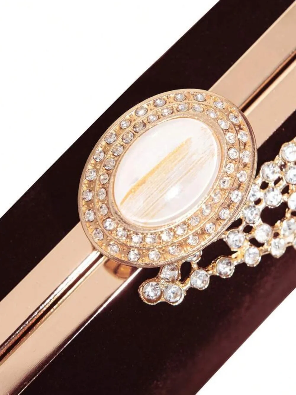 Elegant Burgundy Crystal Evening Clutch with Gold Chain